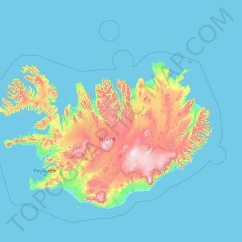 Topografische kaart IJsland, hoogte, reliëf