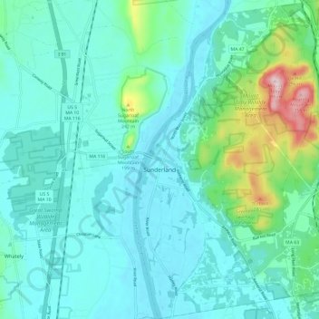 Topografische kaart Sunderland, hoogte, reliëf