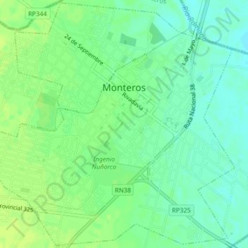 Topografische kaart Monteros, hoogte, reliëf