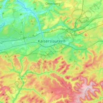 Topografische kaart Kaiserslautern, hoogte, reliëf