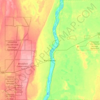 Topografische kaart Blanchetown, hoogte, reliëf