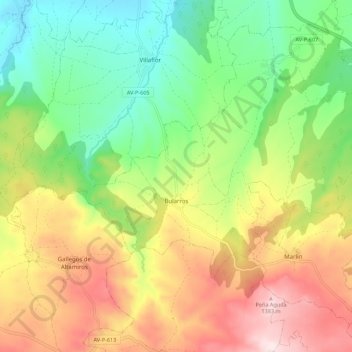 Topografische kaart Bularros, hoogte, reliëf
