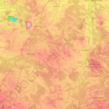 Topografische kaart Radomsko County, hoogte, reliëf