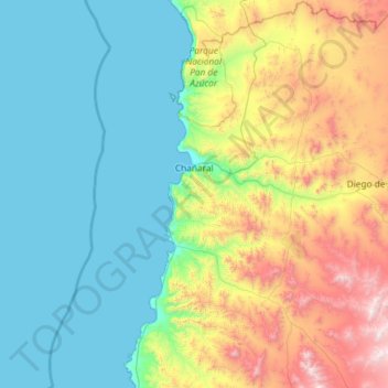 Topografische kaart Chañaral, hoogte, reliëf