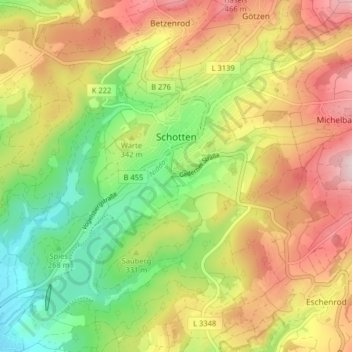 Topografische kaart Schotten, hoogte, reliëf