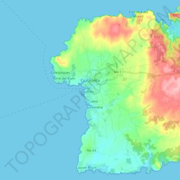 Topografische kaart Ciudadela, hoogte, reliëf
