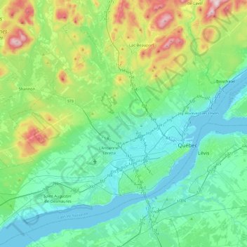 Topografische kaart Agglomération de Québec, hoogte, reliëf