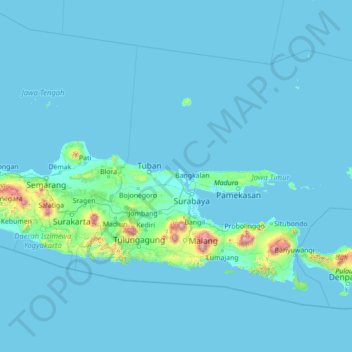 Topografische kaart Oost-Java, hoogte, reliëf