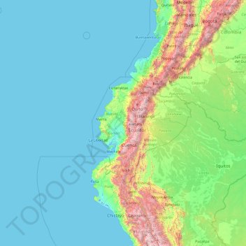 Topografische kaart Ecuador, hoogte, reliëf
