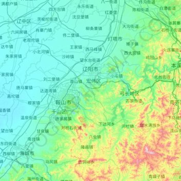 Topografische kaart Liaoyang City, hoogte, reliëf