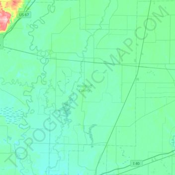 Topografische kaart Woodruff County, hoogte, reliëf