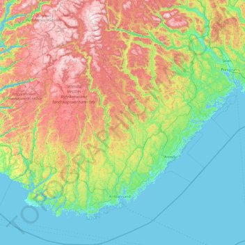 Topografische kaart Agder, hoogte, reliëf