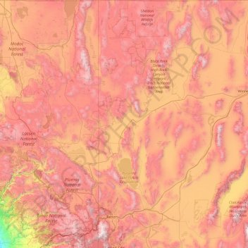 Topografische kaart Washoe County, hoogte, reliëf