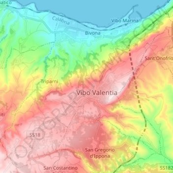 Topografische kaart Vibo Valentia, hoogte, reliëf