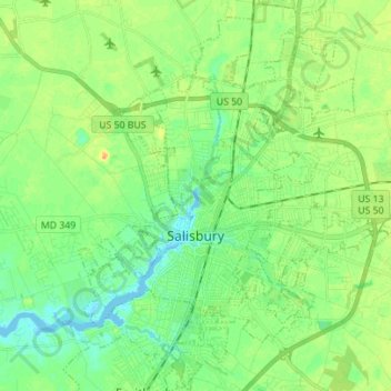 Topografische kaart Salisbury, hoogte, reliëf