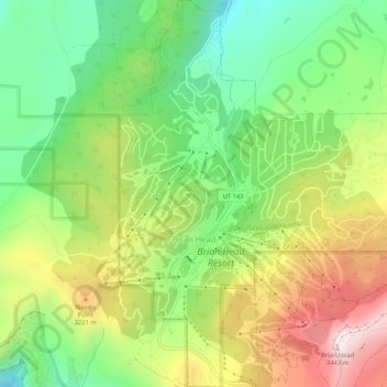 Topografische kaart Brian Head, hoogte, reliëf