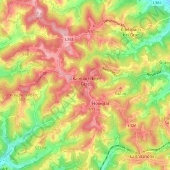 Topografische kaart Kainbach bei Graz, hoogte, reliëf