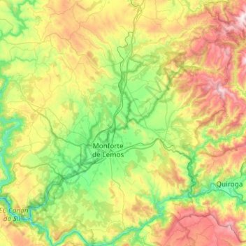 Topografische kaart Tierra de Lemos, hoogte, reliëf