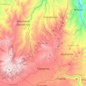 Topografische kaart Túquerres, hoogte, reliëf