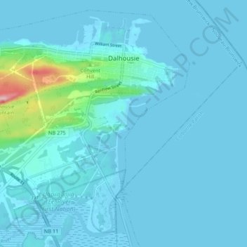 Topografische kaart Dalhousie, hoogte, reliëf