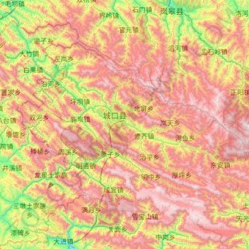 Topografische kaart Chengkou County, hoogte, reliëf