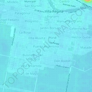 Topografische kaart Puerto Argentino, hoogte, reliëf