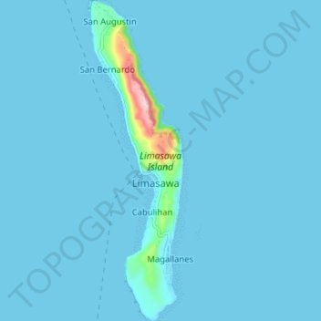 Topografische kaart Limasawa Island, hoogte, reliëf
