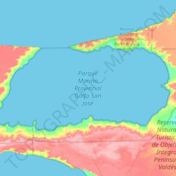 Topografische kaart Golfo San José, hoogte, reliëf