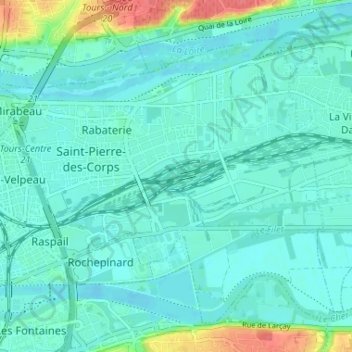 Topografische kaart Saint-Pierre-des-Corps, hoogte, reliëf