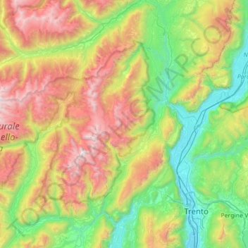 Topografische kaart Brenta group, hoogte, reliëf