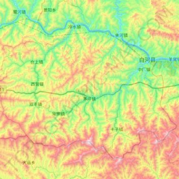 Topografische kaart Baihe County, hoogte, reliëf