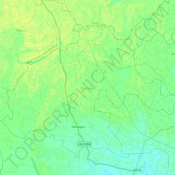 Topografische kaart Paharpur, hoogte, reliëf