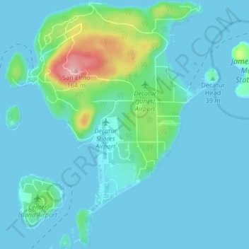 Topografische kaart Decatur Island, hoogte, reliëf
