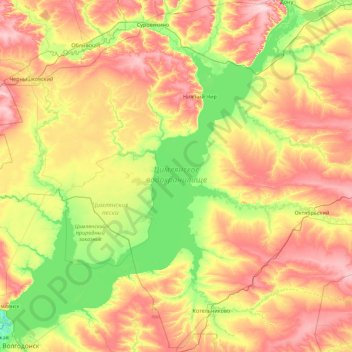 Topografische kaart Zimljansker Stausee, hoogte, reliëf