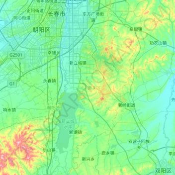 Topografische kaart Nanguan District, hoogte, reliëf