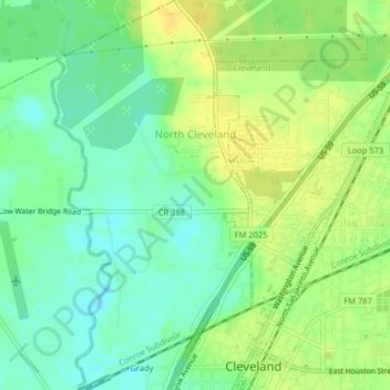 Topografische kaart North Cleveland, hoogte, reliëf