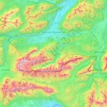 Topografische kaart Wetterstein, hoogte, reliëf