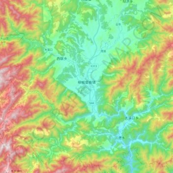 Topografische kaart Liucheng, hoogte, reliëf