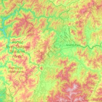 Topografische kaart Josephine County, hoogte, reliëf