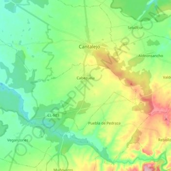 Topografische kaart Cabezuela, hoogte, reliëf