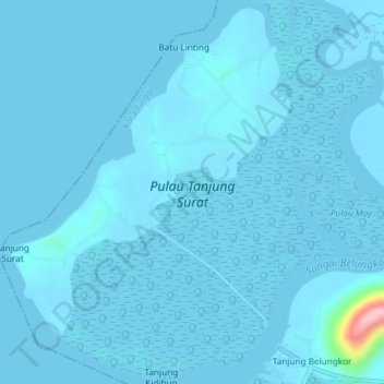 Topografische kaart Pulau Tanjung Surat, hoogte, reliëf