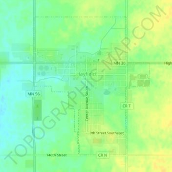 Topografische kaart Hayfield, hoogte, reliëf