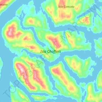 Topografische kaart Isla Chaffers, hoogte, reliëf