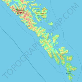 Topografische kaart Gwaii Haanas National Park Reserve and Haida Heritage Site, hoogte, reliëf