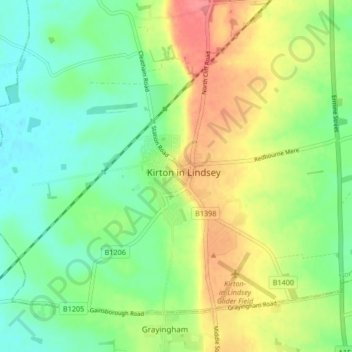 Topografische kaart Kirton in Lindsey, hoogte, reliëf
