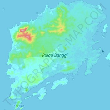 Topografische kaart Banggi Island, hoogte, reliëf