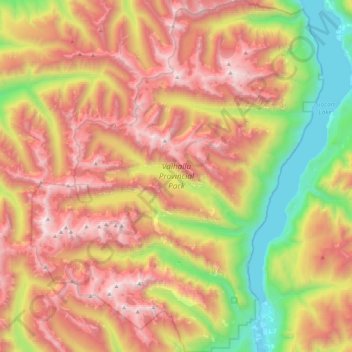 Topografische kaart Valhalla Provincial Park, hoogte, reliëf