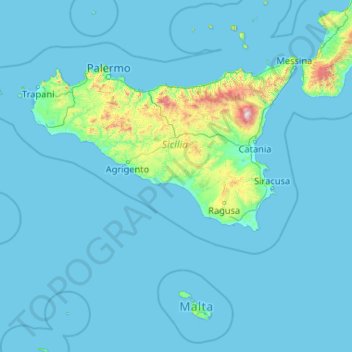 Topografische kaart Sicilië, hoogte, reliëf