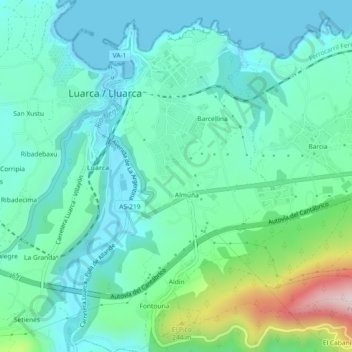 Topografische kaart Luarca, hoogte, reliëf