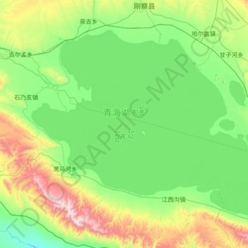 Topografische kaart Qinghai Lake, hoogte, reliëf